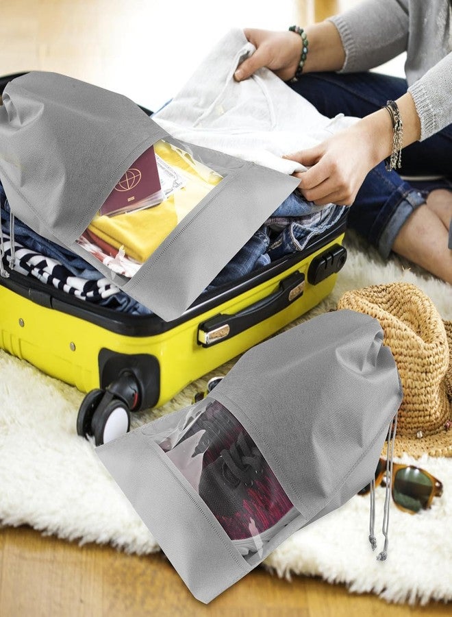B11 Travel Shoe Bag, Large Portable Drawstring Shoes Storage Bags Non-Woven Dust Proof Pouch Space Saving Organizer with Transparent Slot for Men Women Daily and Travel Use (Grey) - 10 Pcs - Image 5